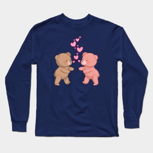 Cute Bears in Love Going to Kiss and Hug Long Sleeve T-Shirt